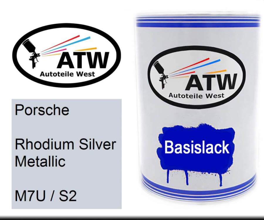 Porsche, Rhodium Silver Metallic, M7U / S2: 500ml Lackdose, von ATW Autoteile West.